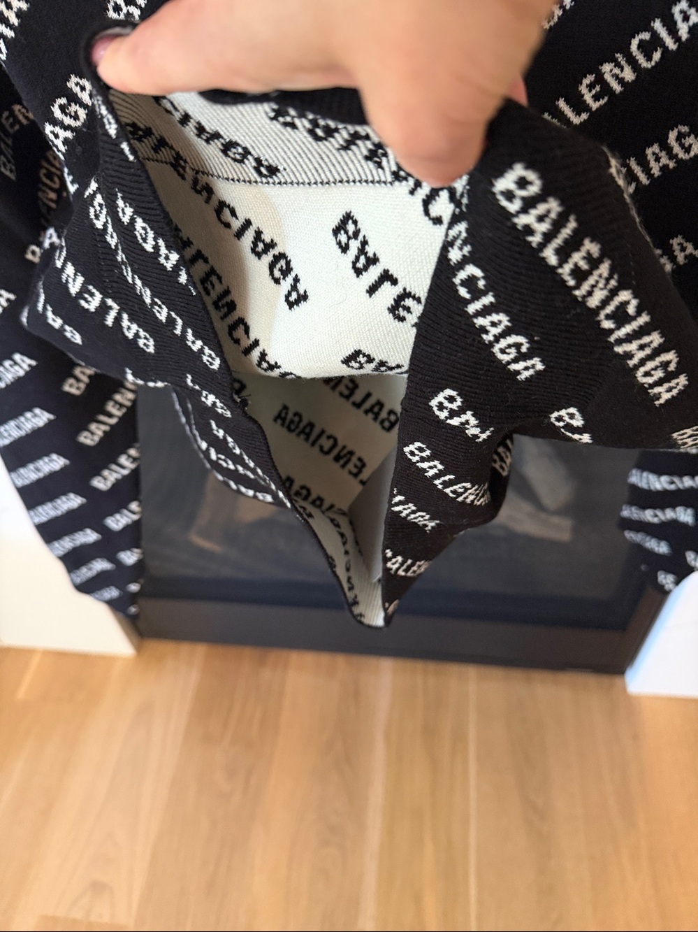 Balenciaga Black Crewneck with White All-Over Logo - Picture 3 of 6